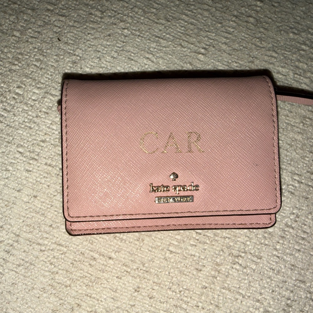 kate spade blush pink saffiano card case with CAR initials